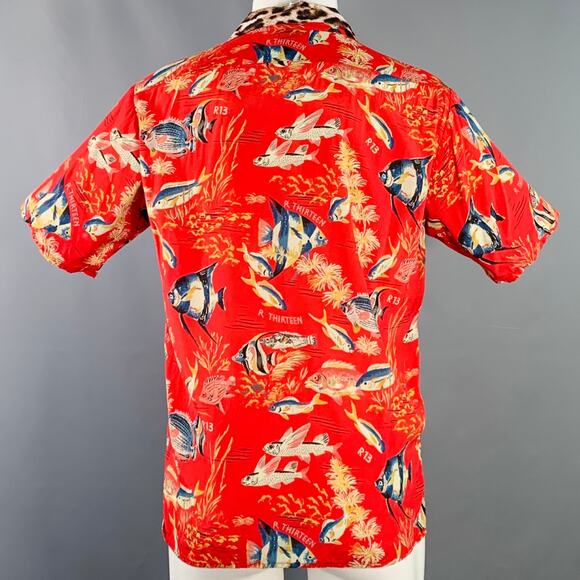 R13 SS19 Size XS Red Multi Color Hawaiian Viscose Camp Short Sleeve Shirt - Picture 4 of 8